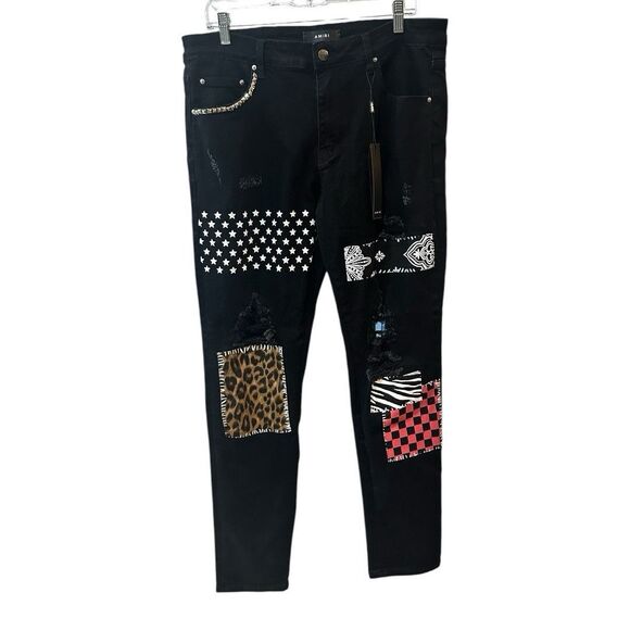 AMIRI Other - NEW Amiri Art Patch Distressed Black Jeans 36 Ripped Stacked Denim RN# 150712